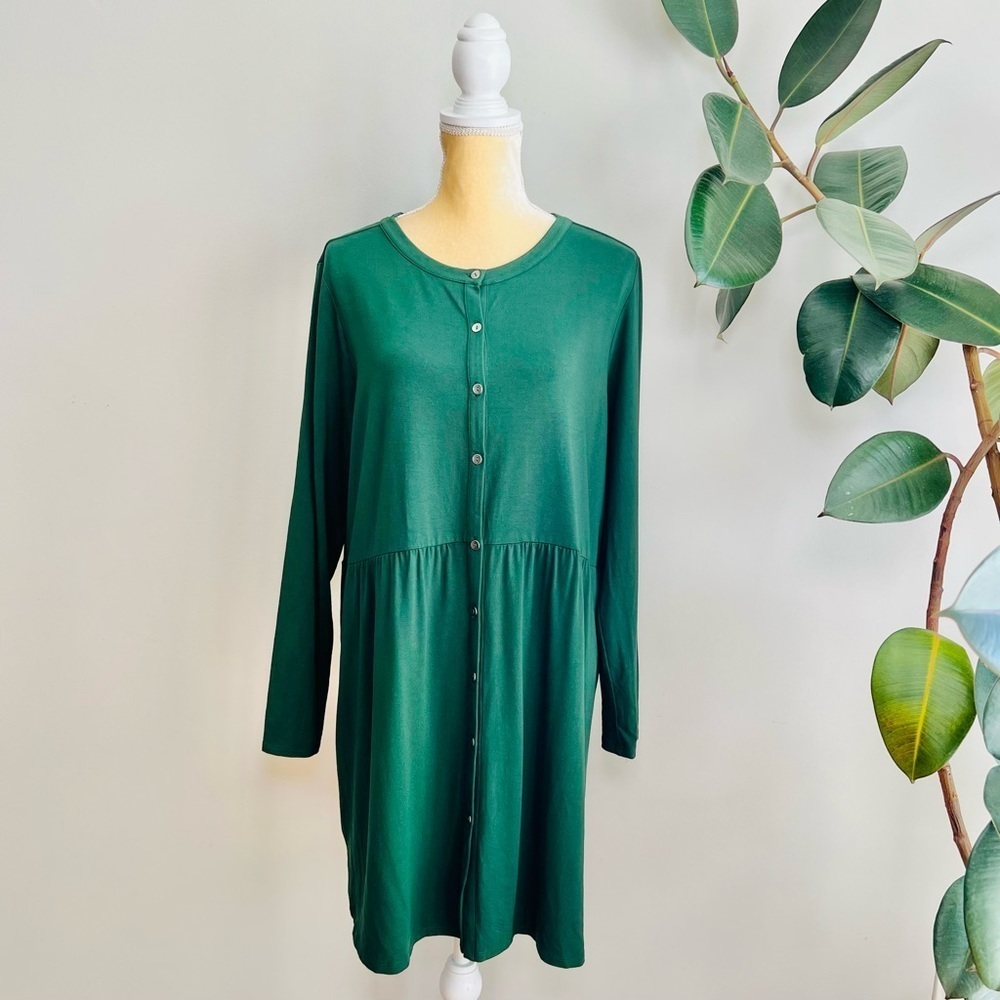 J Jill Wearever Collection Green Long Sleeve Button Down Dress